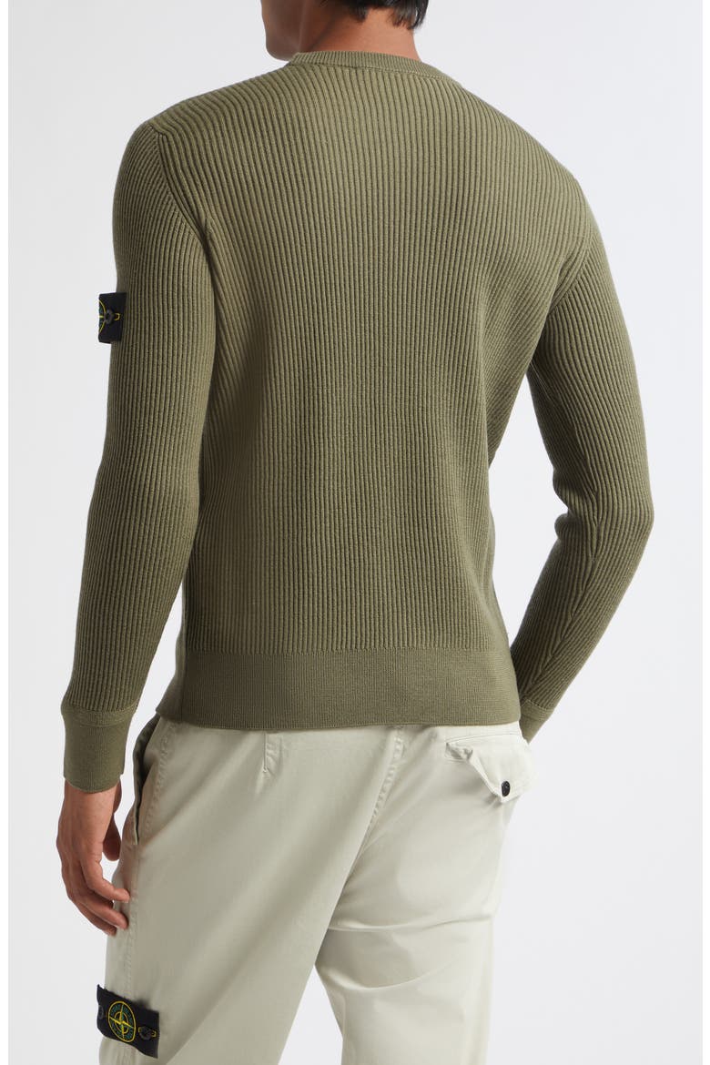 Compass Patch Rib Virgin Wool Crewneck Sweater, Alternate, color, V005G MILITARY GREEN