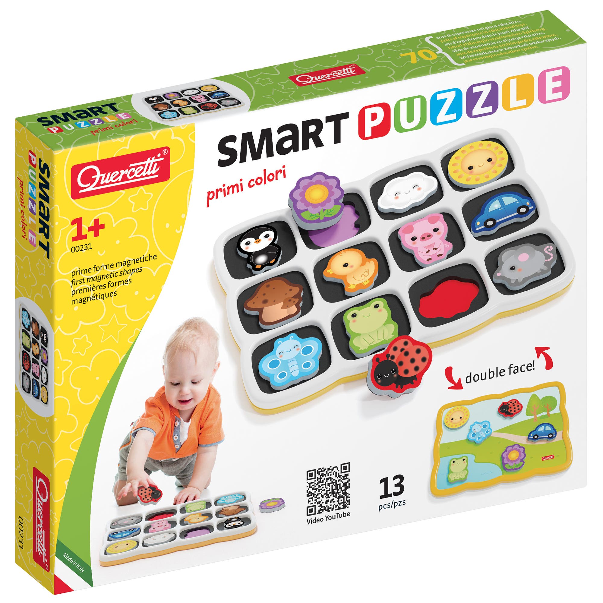 Quercetti Smart Puzzle First Colors 13 Piece Doublesided Magnetic in Multicolored 