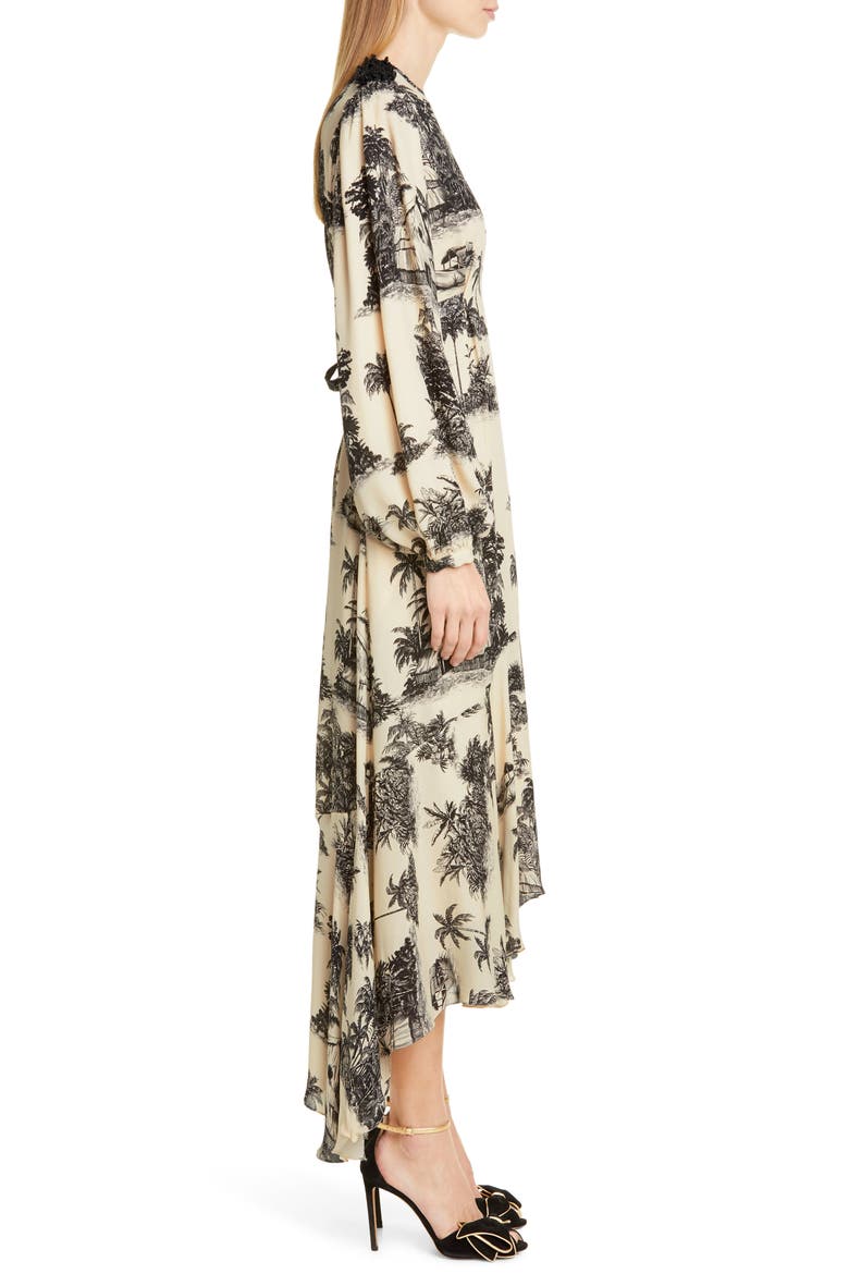 Toile Palm Print Long Sleeve Maxi Dress, Alternate, color, BLACK/ ECRU