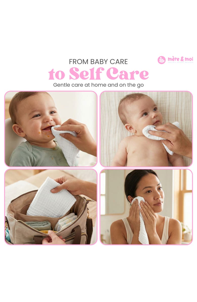 Mère & Moi Muslin Baby Washcloths, Alternate, color, White