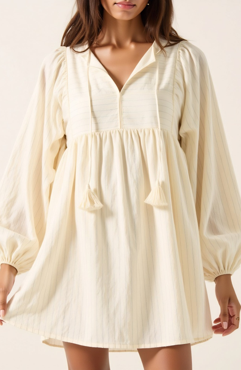 Modenaire Striped Tassel Tie Mini Dress with Balloon Sleeves, Alternate, color, 