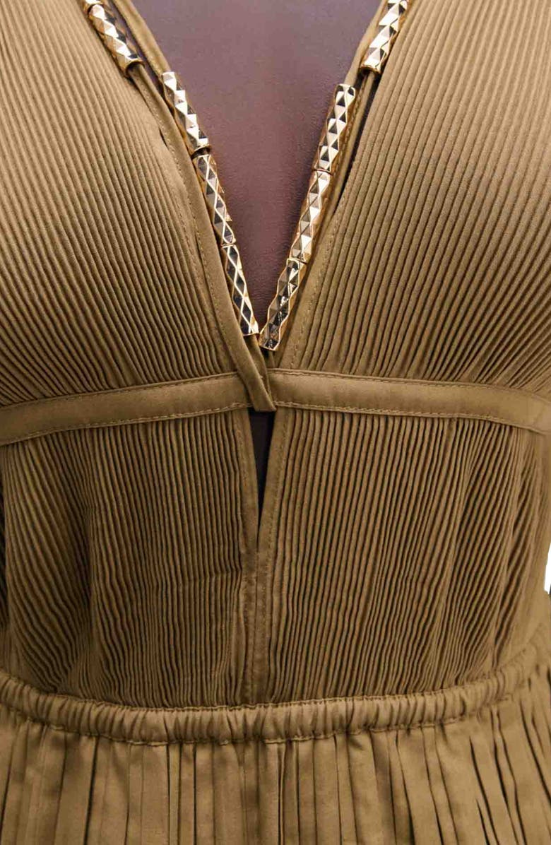 maje Jewellery neckline pleated dress, Alternate, color, 