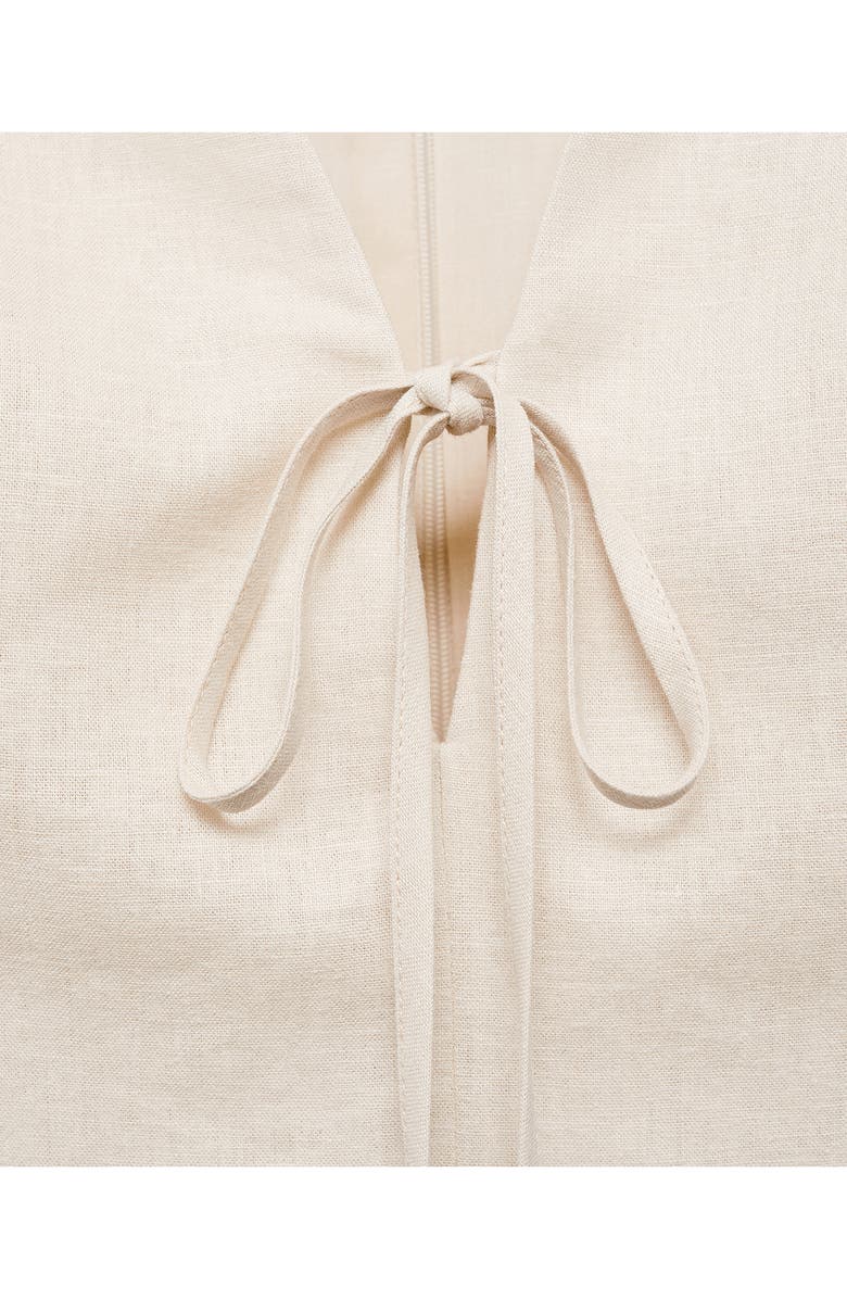 MANGO Tie Front Linen Blend Minidress, Alternate, color, Beige