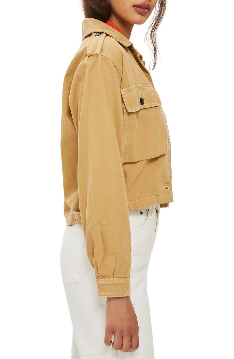 Topshop Topstitch Cotton Shacket, Alternate, color, 