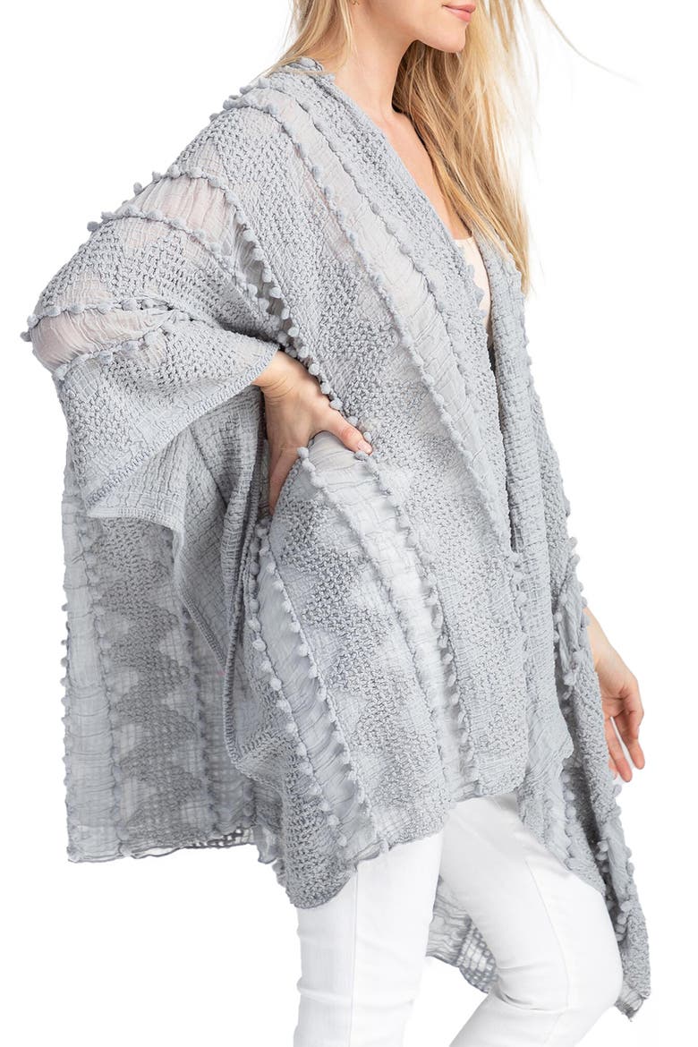 Sheer Pompom Duster, Alternate, color, GREY