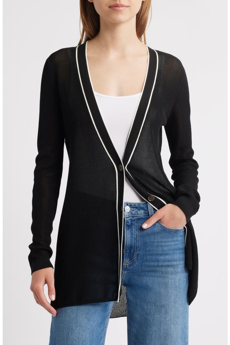 The Varsity Tipped Cardigan, Main, color, BLACK MULTI