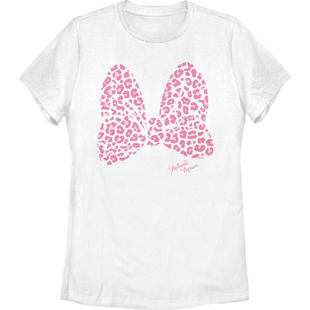 Minnie Mouse Cheetah Print Bow Graphic T-shirt In White
