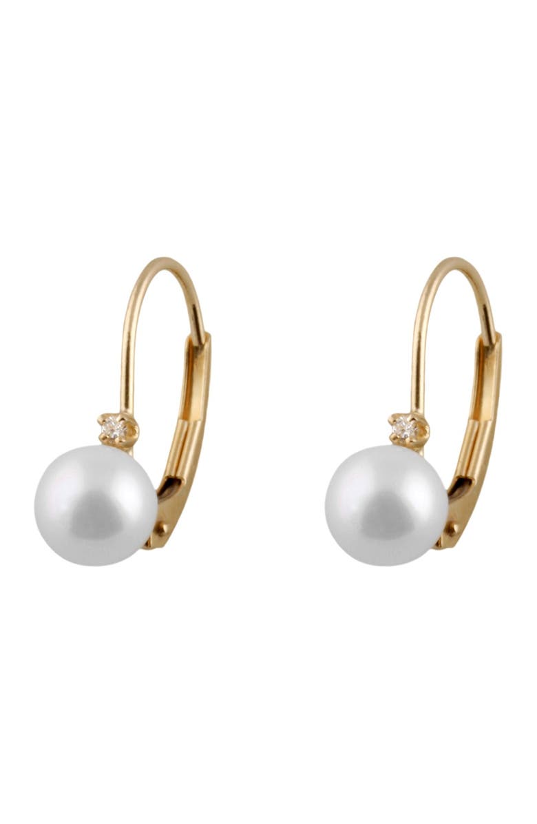 SPLENDID PEARLS 14K Yellow Gold Diamond Accented 5-5.5mm Cultured Freshwater Pearl Earrings, Alternate, color,