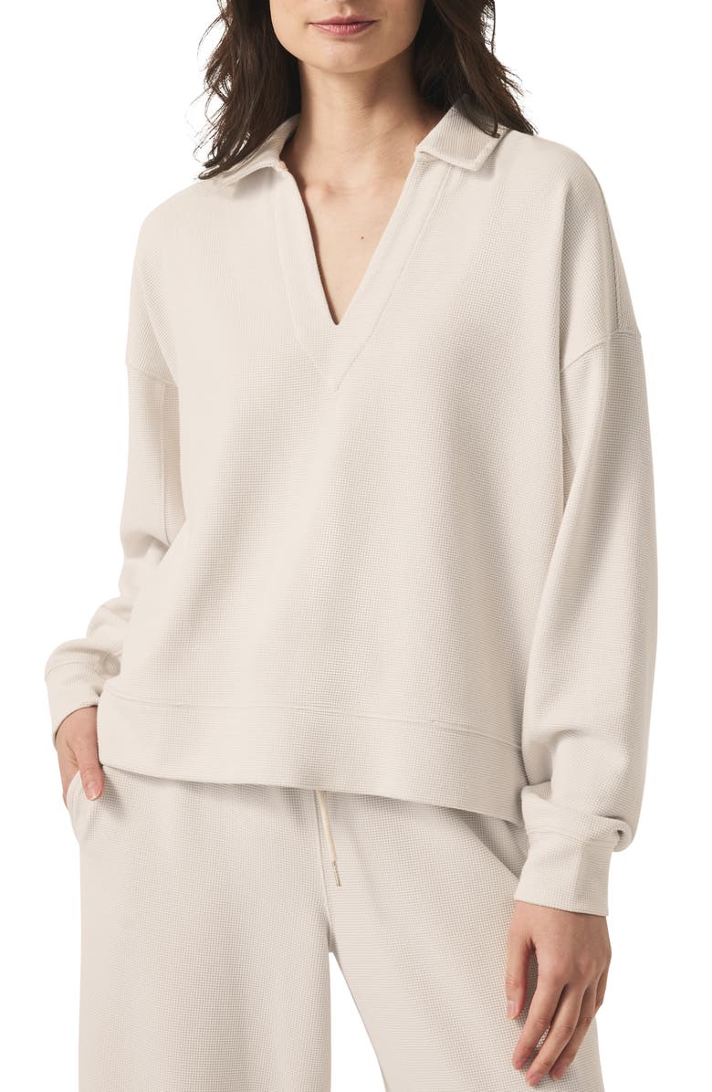 Splendid Waffle Scuba Knit Polo Sweatshirt, Main, color, Moonstone