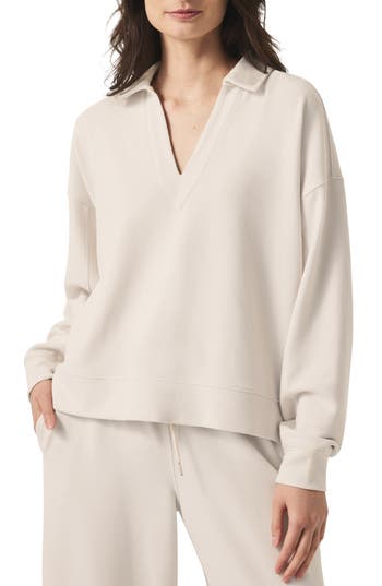 Splendid Waffle Scuba Collared Sweatshirt In Blue