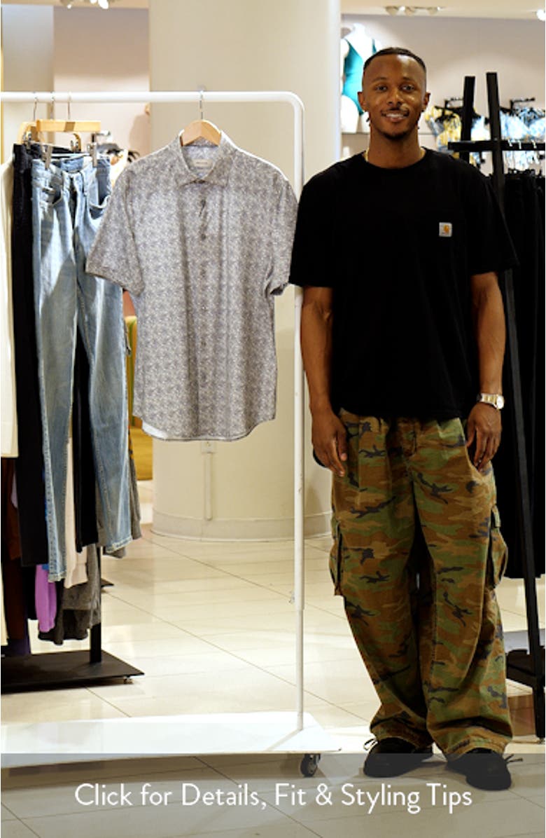 Miles OoohCotton<sup>®</sup> Leaf Print Short Sleeve Button-Up Shirt, sales video thumbnail