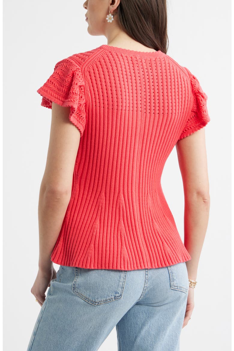 Flutter Sleeve Pima Cotton Sweater, Alternate, color, RED GERANIUM