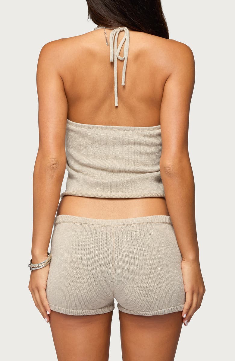 EDIKTED Nicca Iridescent Metallic Knit Halter Top, Alternate, color, Beige