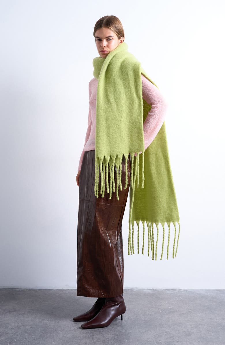 Topshop Sydney Blanket Scarf, Alternate, color, Medium Green