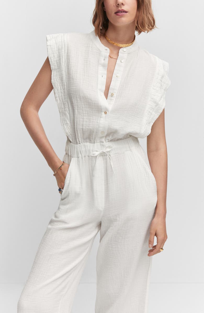 MANGO Cap Sleeve Cotton Jumpsuit, Alternate, color,
