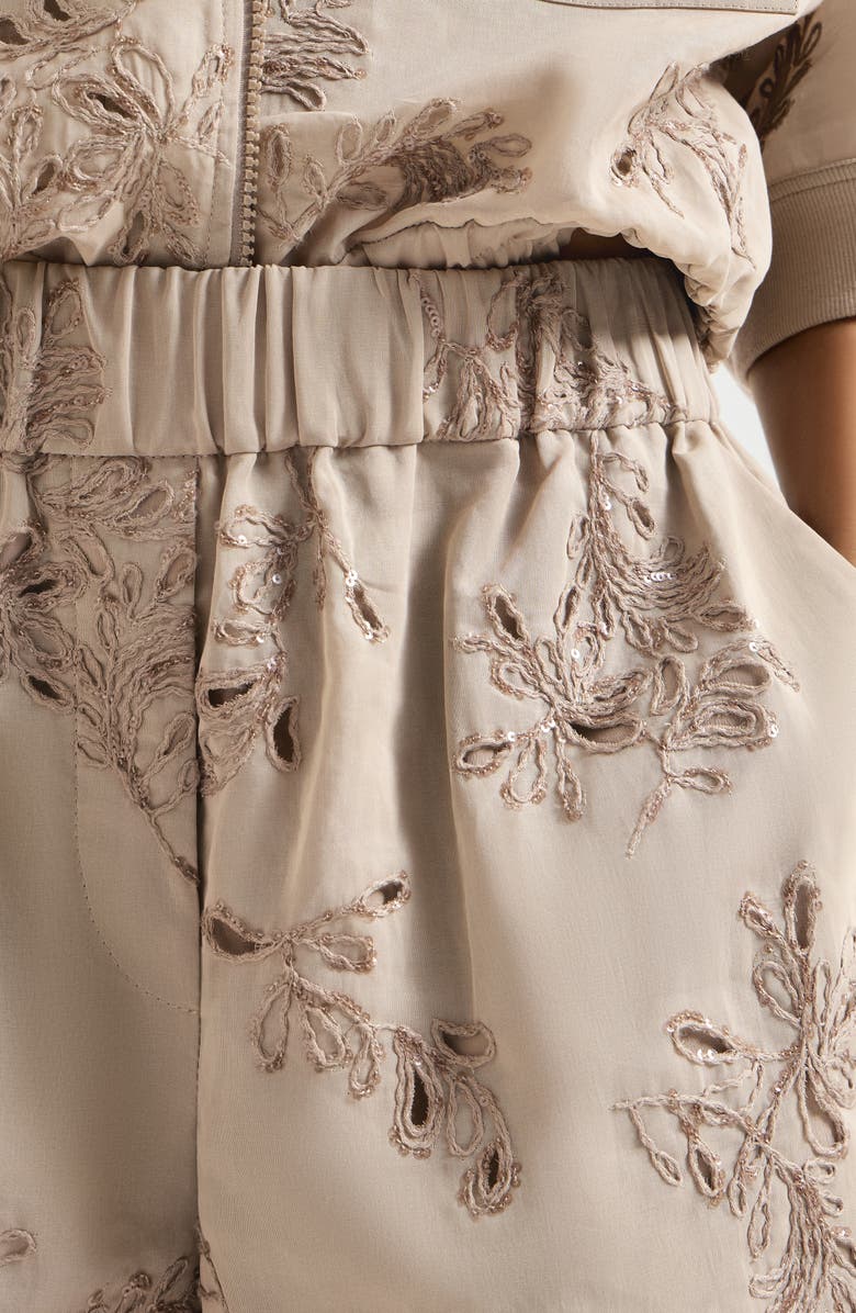 Brunello Cucinelli Shorts with dazzling broderie anglaise, Alternate, color, Espresso