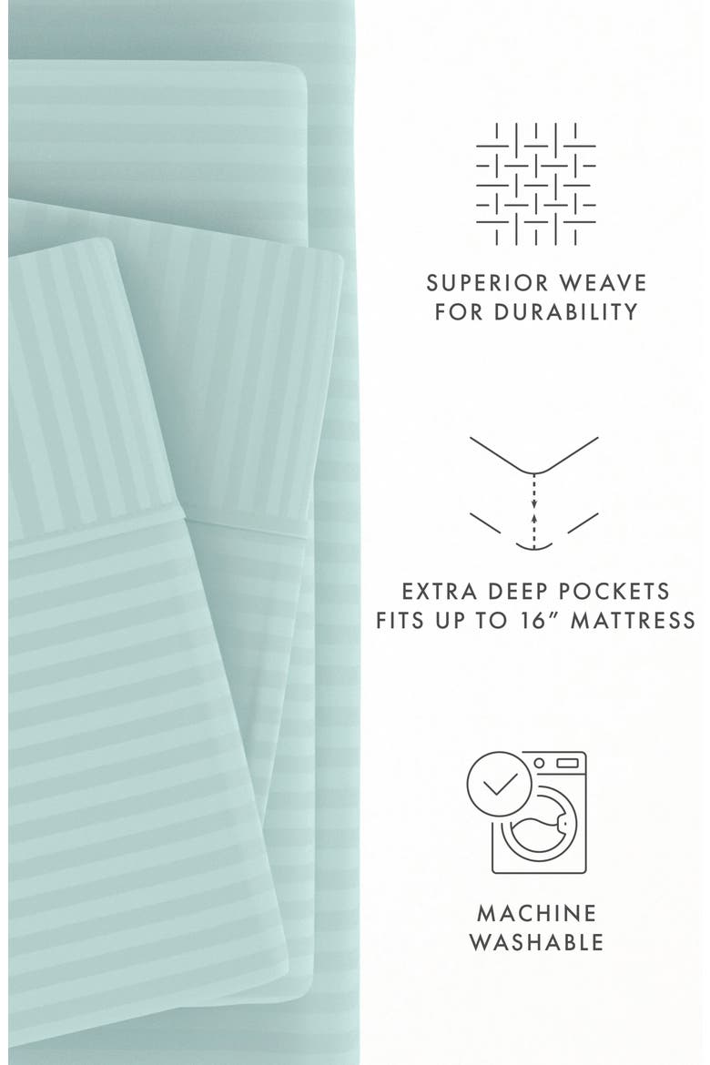 HOME SPUN Premium Ultra Soft Striped 4-Piece Bed Sheet Set, Alternate, color, AQUA