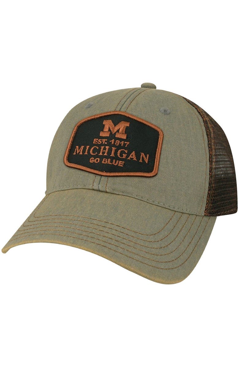 LEGACY ATHLETIC Men's Gray Michigan Wolverines Practice Old Favorite Trucker Snapback Hat, Main, color,