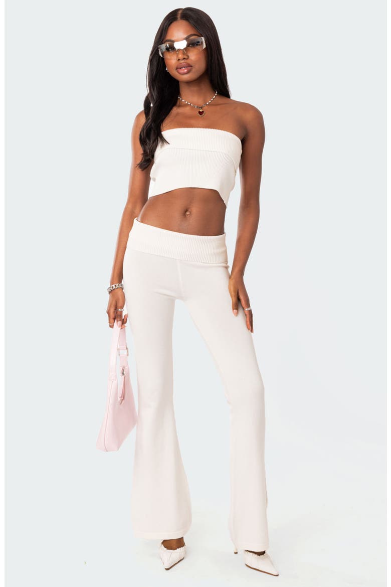 Desiree Foldover Waist Knit Flare Pants, Alternate, color, WHITE