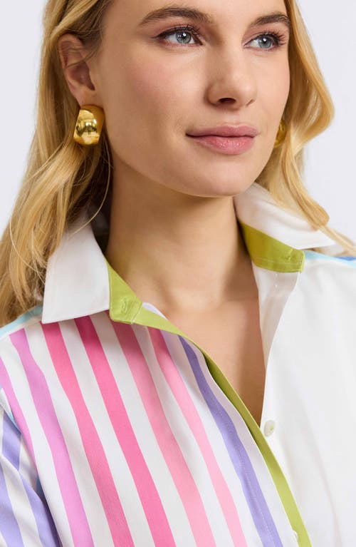 FOXCROFT FOXCROFT CHARLIE COLORFUL MIXED STRIPE BUTTON-UP SHIRT 