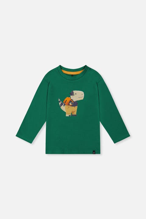 Organic Cotton Dino Appliqué Crew Neck Long Sleeve T-Shirt