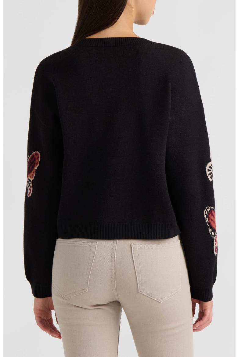 Butterfly Crewneck Sweater, Alternate, color, BLACK