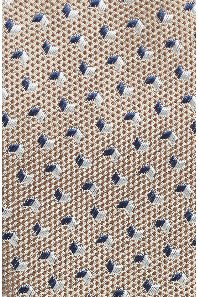 Geometric Pattern Silk Tie, Alternate, color, BEIGE/ SILVER