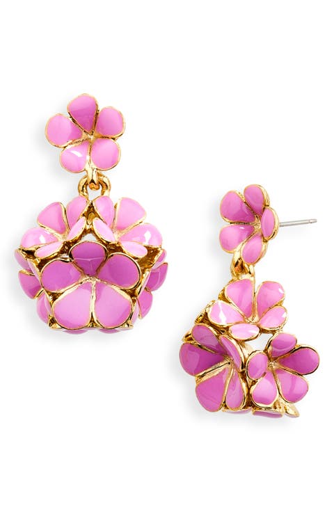 Floral Enamel Pompom Drop Earrings