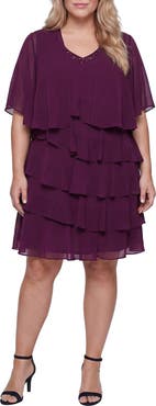 SL FASHIONS Tiered Ruffle Chiffon Dress with Jacket