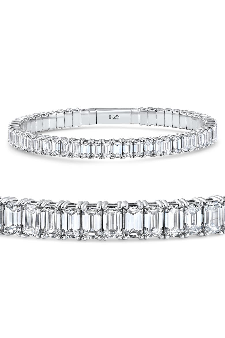 16Ct Emerald Diamond Tennis Flexible Bangle Bracelet 14k Gold Lab Grown, Main, color, 14k White Gold