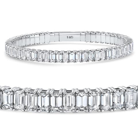 16Ct Emerald Diamond Tennis Flexible Bangle Bracelet 14k Gold Lab Grown