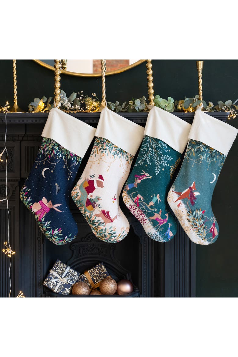 Rabbit Sleigh Christmas Stocking, Alternate, color, Green