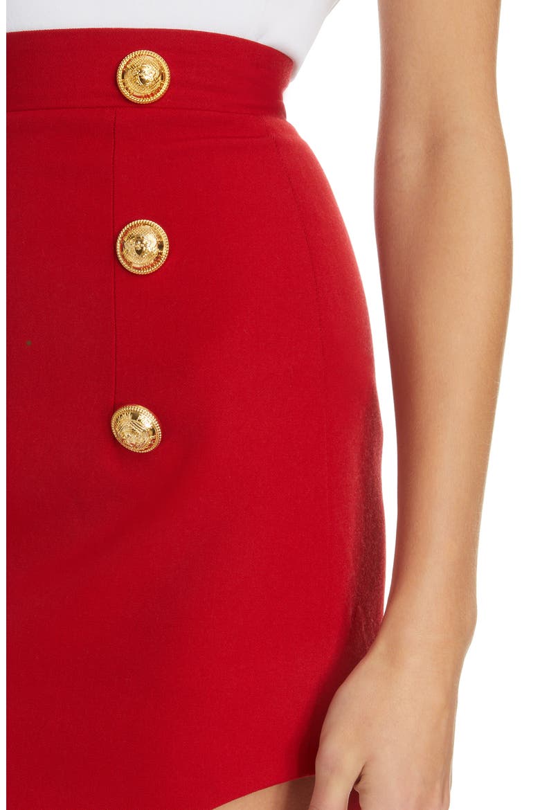 Six-Button High Waist Wool Grain de Poudre Skirt, Alternate, color, 3BX ROUGE 3BX