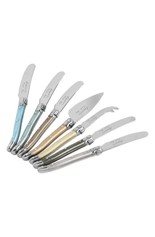 French Home 7-piece Faux Mother-of-pearl Cheese Knife & Spreader Set In Silver Multi Color