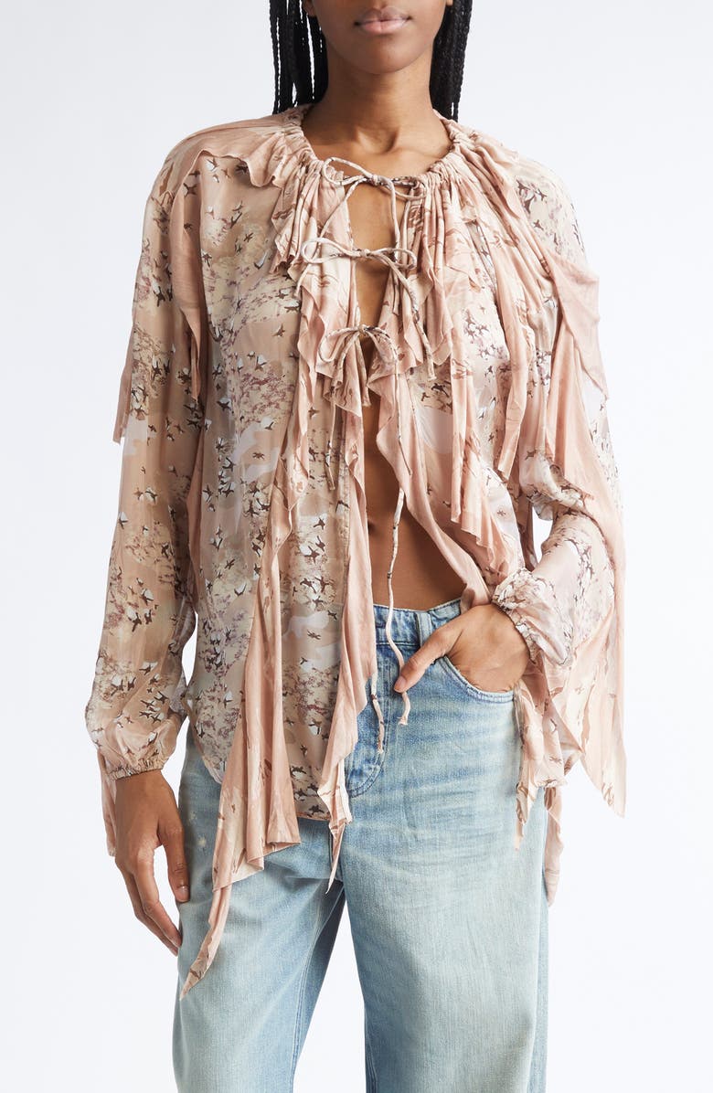 DIESEL<sup>®</sup> C-Lassy Camo Crinkled Chiffon Top, Main, color, Light/ Brown