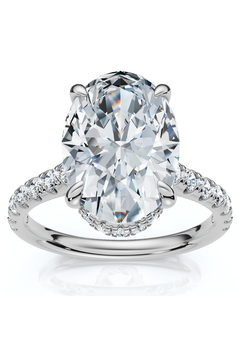 GIA Certified 3.69Ct Oval Hidden Halo Diamond Engagement Ring 14k Gold, Main, color, 14k White Gold