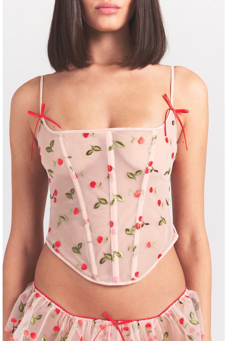 Embroidered Tulle Corset, Main, color, PRIMROSE CHERRY TULLE