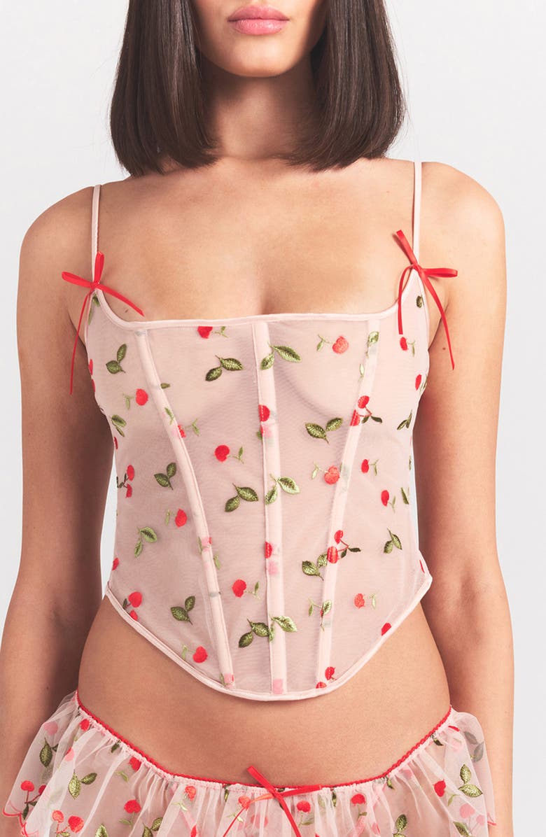 SKIMS Embroidered Tulle Corset, Main, color, Primrose Cherry Tulle