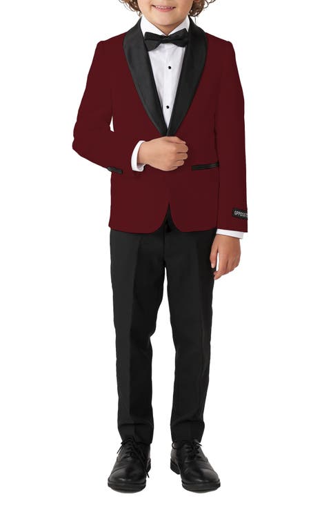 Kids' Hot Burgundy Two-Piece Tuxedo Suit with Bow Tie