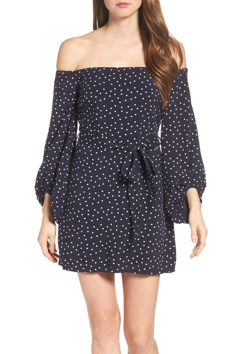 Polka Dot Off the Shoulder Dress, Main, color, SPOT