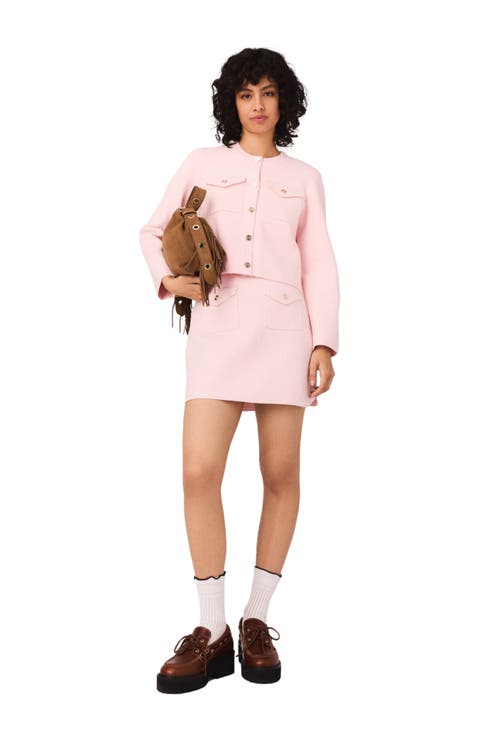 Mini topstitched knit skirt