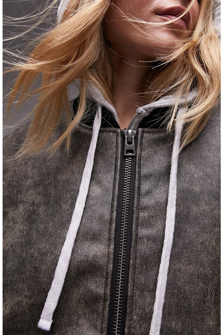 Faux Leather Bomber Jacket, Alternate, color, BROWN