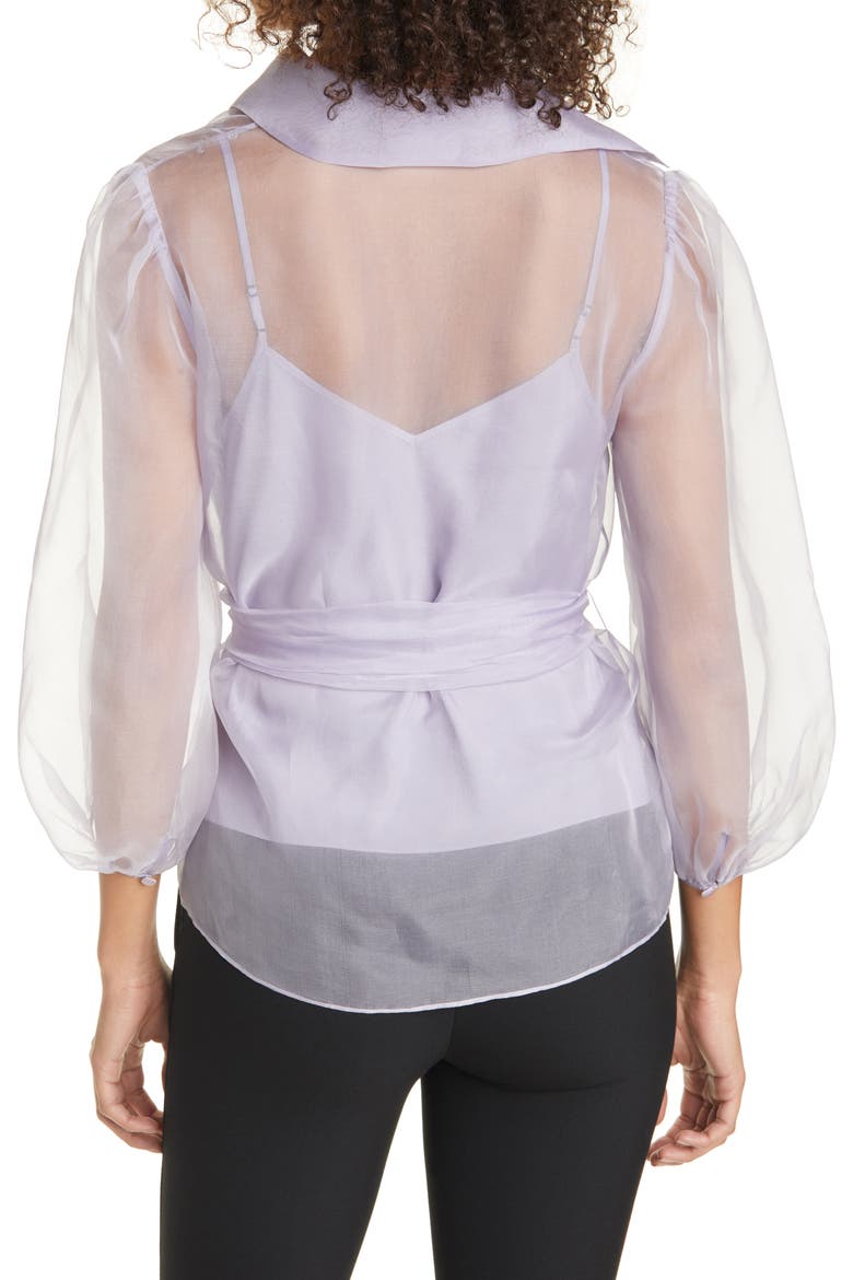 Marion Tie Waist Organza Silk Blouse, Alternate, color, LILAC SMOKE