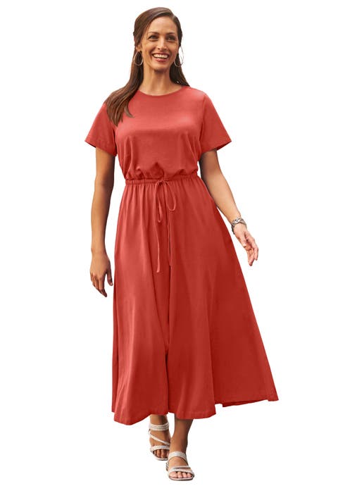 Stretch Cotton Drawstring Maxi Dress (Plus)