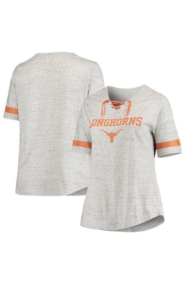 PROFILE Women's Heathered Gray Texas Longhorns Plus Size Lace-Up V-Neck T-Shirt, Main, color, 