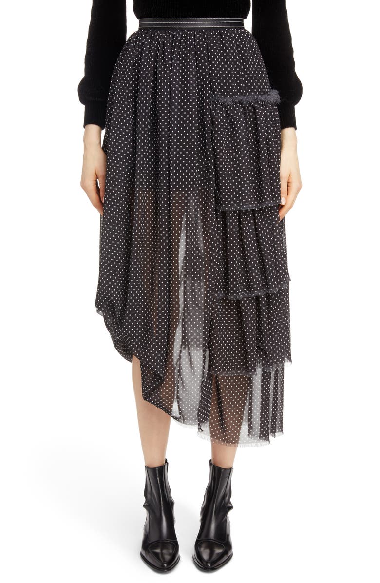 Loewe Polka Dot Asymmetrical Tiered Ruffle Skirt, Main, color,