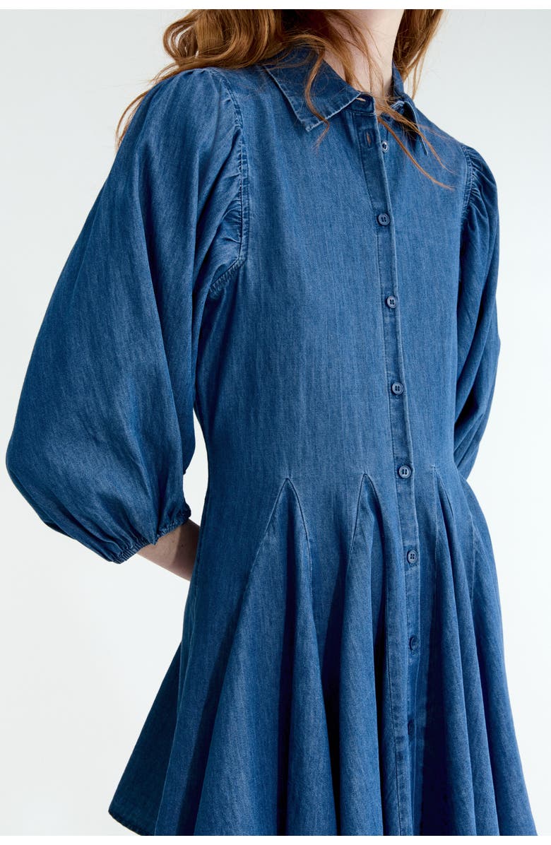 H&M Puff-sleeved Flared-skirt Dress, Alternate, color, Denim Blue