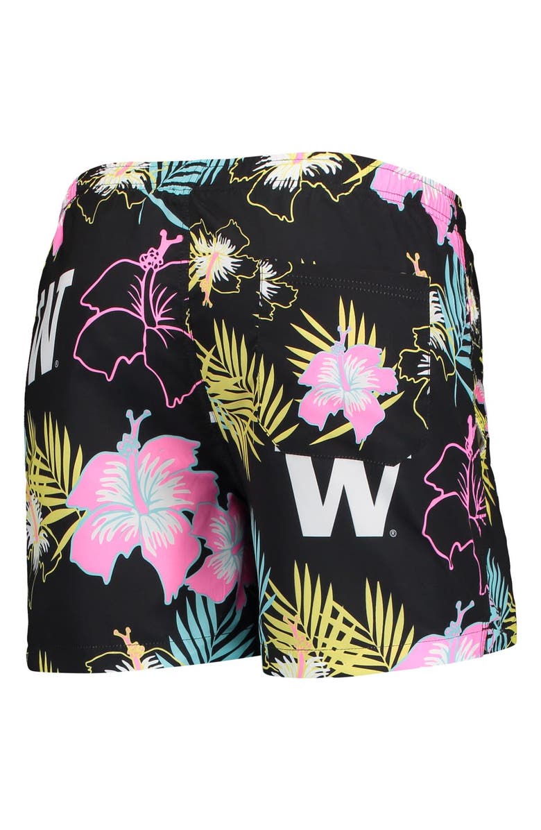 FOCO Men's FOCO Black Washington Huskies Neon Floral Swim Trunks, Alternate, color,