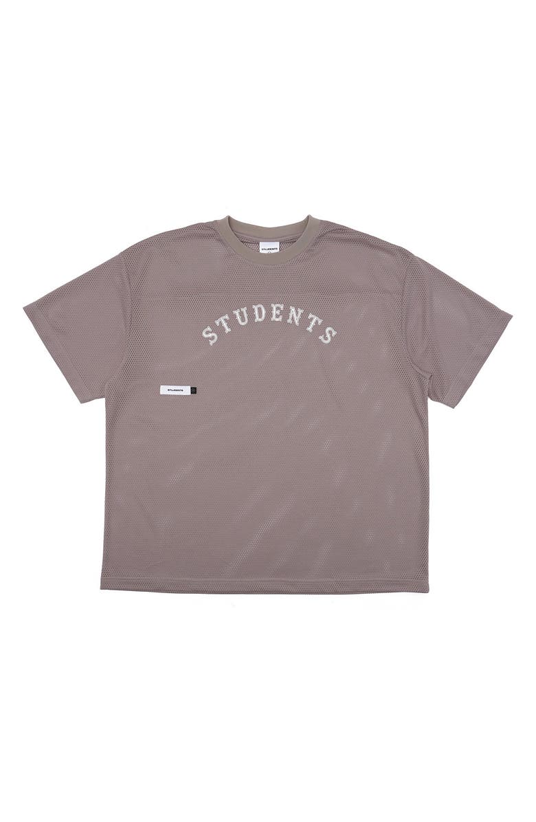 STUDENTS Bases Covered Oversize Logo Graphic Mesh T-Shirt, Main, color, Cement