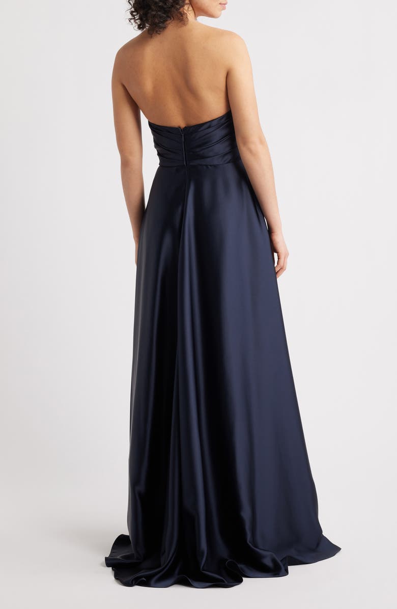 Amsale Strapless Satin Gown, Alternate, color, Navy